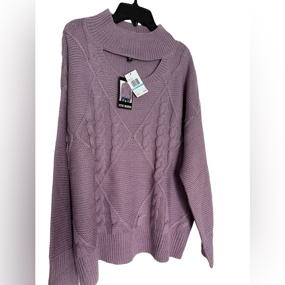 Steve Madden Lilac Keyhole Cable Knit Sweater Size XL NWT